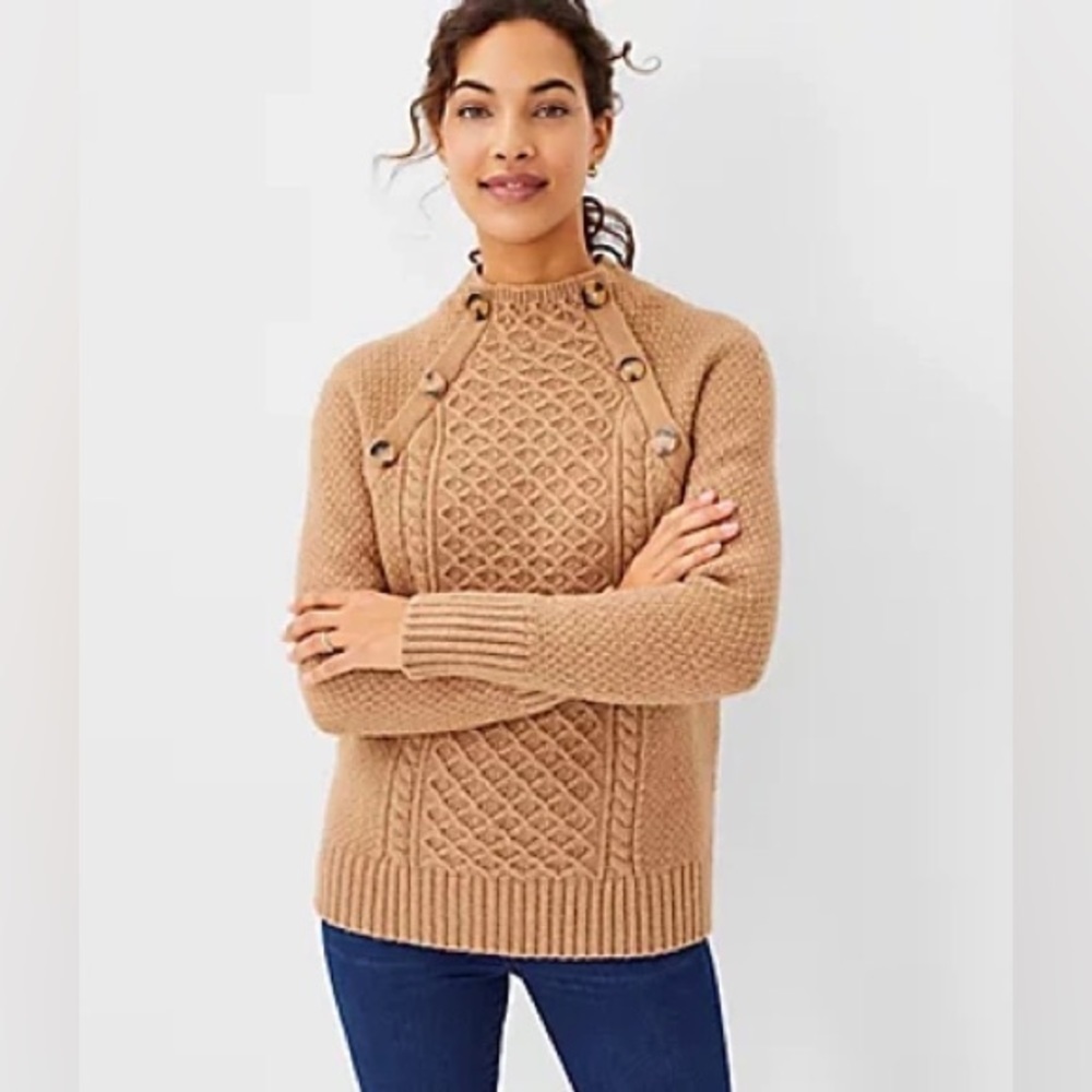 New Ann Taylor Sz XS ANN TAYLOR Raglan Button Mockneck Raglan